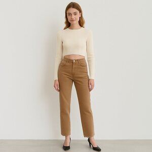 RE/DONE Jeans Womens 28 Washed Khaki 70s Ultra High‎ Rise Stove Pipe Button Fly